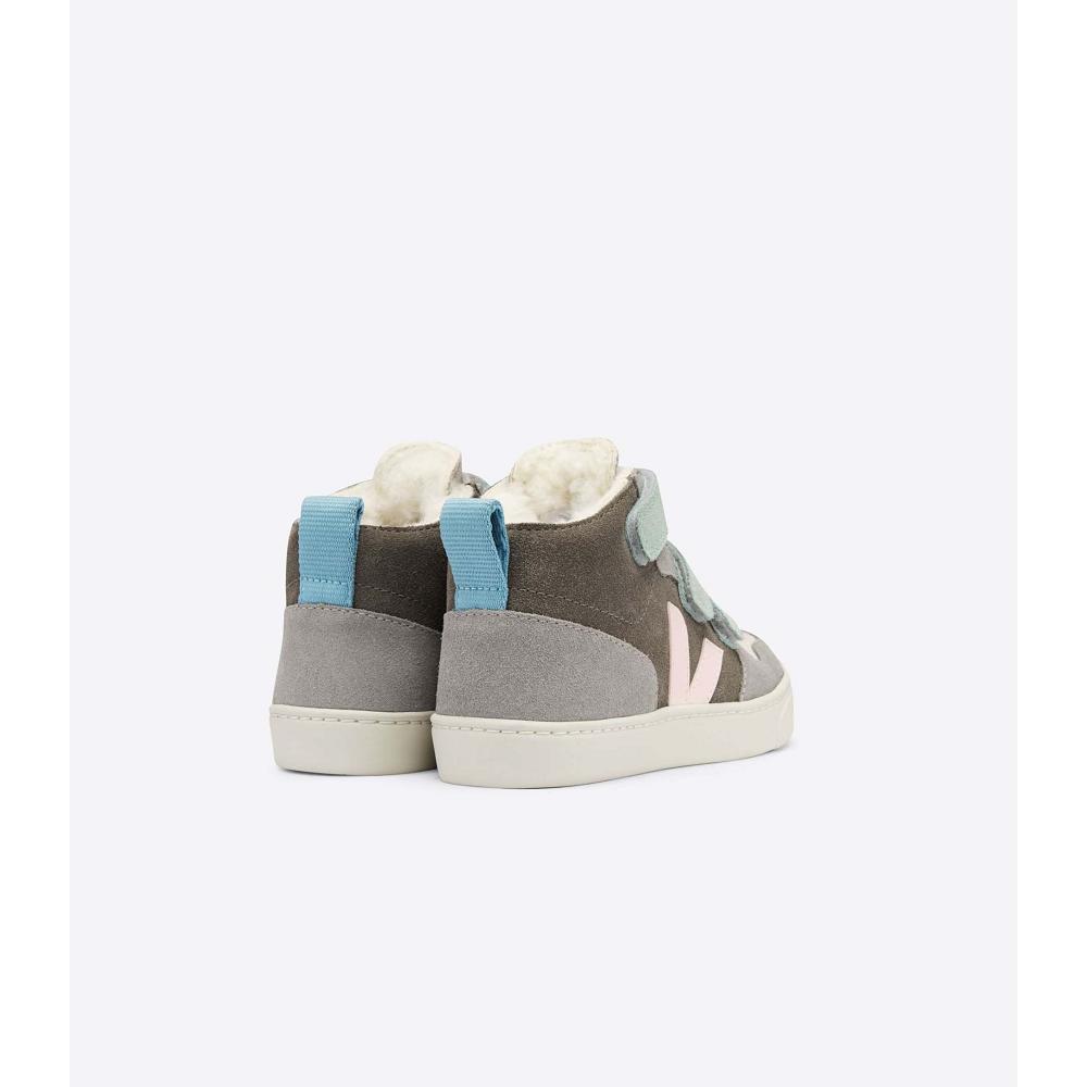 Kids' Veja V-10 MID FURED SUEDE High Tops Grey | ZA 708UZG